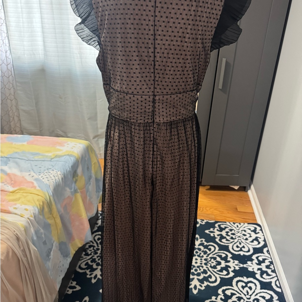 R&M Richards Black Sheer Polka Dot Backless Dress